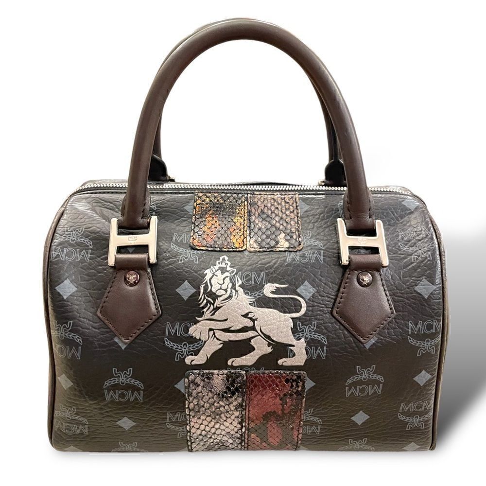 MCM Visetos Python Lion Princess Boston Top Handle Bag